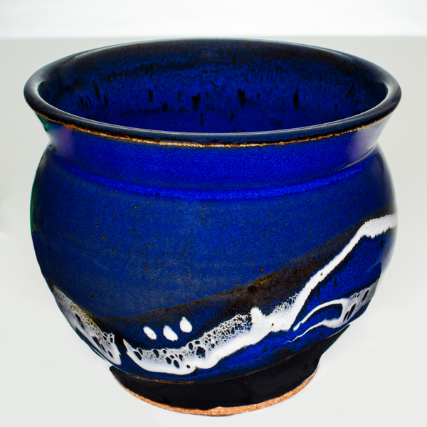 Pretty blue & black handmade pottery spoon crock by Prairie Fire Pottery.