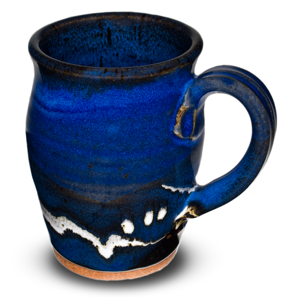 Pretty blue and black coffee mug from Prairie Fire Pottery.  Wheel-thrown, handmade pottery.  Hand made in the U.S.A.