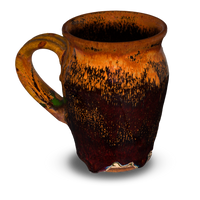 14 ounce stoneware mug in earth tone and red colors. Handmade pottery by Prairie Fire Pottery. Hand made in the U.S.A.