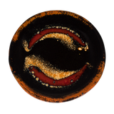 4.5 inch small plate in red and black colors.  Handmade pottery by Prairie Fire Pottery.  Overhead view.