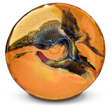 The earth tone colors are strikingly beautiful of this 10 inch stoneware bowl from Prairie Fire Pottery.  It is handmade from stoneware clay and kiln-fired to 2400°.  This is an overhead view of the bowl.