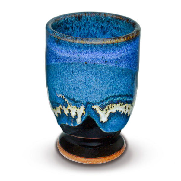 Handmade pottery cup.  10 ounces.  Beautiful cobalt blue and black glaze color.  Wheel-thrown stoneware from Prairie Fire Pottery.