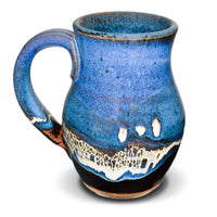 Pretty blue and black coffee mug from Prairie Fire Pottery.  Wheel-thrown, handmade pottery.  Hand made in the U.S.A.