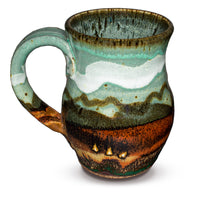 Turquoise and brown stoneware mug. Wheel-thrown. Handmade pottery by Prairie Fire Pottery. 12 ounce size.