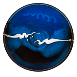 9 inch handmade pottery bowl in cobalt blue and black colors.  Hand made by Prairie Fire Pottery.  Overhead view.