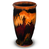 Beautiful 16 oz. tall cup in toasted orange , red, and black colors.  Handmade pottery stoneware by Prairie Fire Pottery.  U.S.A. made.