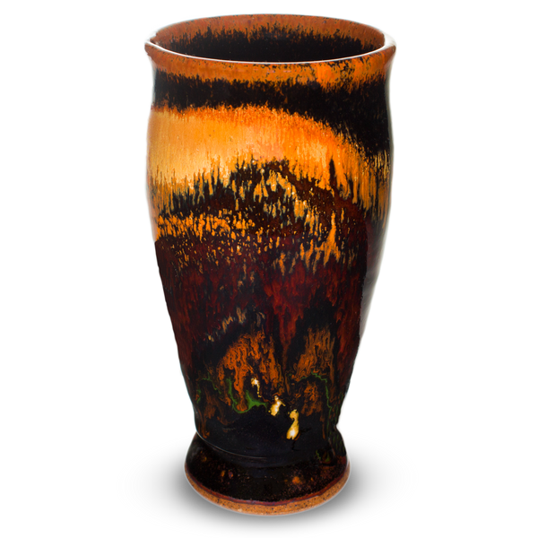 This is Prairie Fire Pottery at its best.   Tall stoneware cup in gorgeous toasted brown and red colors.  Handmade pottery by Prairie Fire Pottery.  Hand made in the U.S.A. 