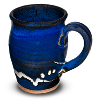 Pretty blue and black coffee mug from Prairie Fire Pottery.  Wheel-thrown, handmade pottery.  Hand made in the U.S.A.