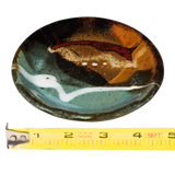 Pretty turquoise & brown small plate.  Handmade pottery by Prairie Fire Pottery in stoneware clay.  High-fired to 2400°.  View with ruler.