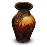 Beautiful red and yellow and toasted orange colors on this hand made vase.  It's handmade pottery by Prairie Fire Pottery.