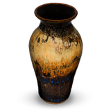 8 inch flared-neck vase in soft Calico colors.  It's handmade pottery by Prairie Fire Pottery.