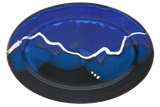 Beautiful cobalt blue and black oval plate.  Handmade pottery by Prairie Fire Pottery.  Overhead view.